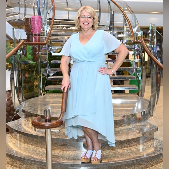 Elegant Flowy Baby Blue Dress, Cruise, mother of the bride, groom, cocktail, 14 - Picture 2 of 8